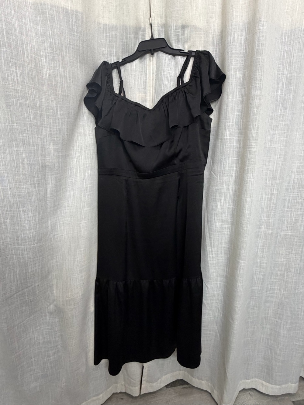 Elegant Black Satin off shoulder Midi Dress